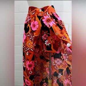 1970s Hot Pink Floral Pants and Skirt Set